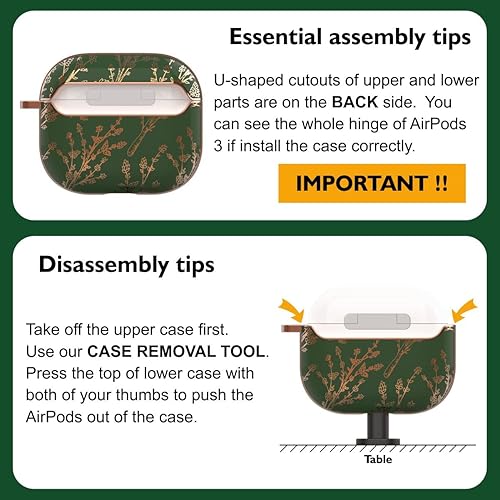 Miniatura 6 de TATOFY Funda para AirPods 3 AirPods 3 para mujer funda protectora rígida con mosquetón LED visible compatible con carga inalámbrica verde dorado