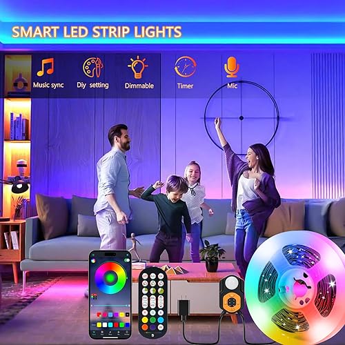 Miniatura 4 de Tira de luces LED activadas por movimiento de 9.8 pies x 2, 3 modos de luces LED RGB regulables para cama con control remoto y temporizador,