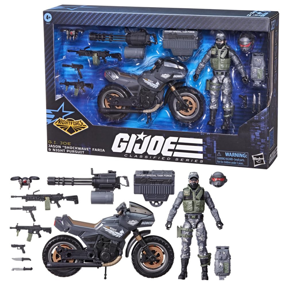 G.I. Joe Classified Series #127, Night Force Jason Shockwave Faria & Night Pursuit Cycle, 6” Action Figure, Exclusive