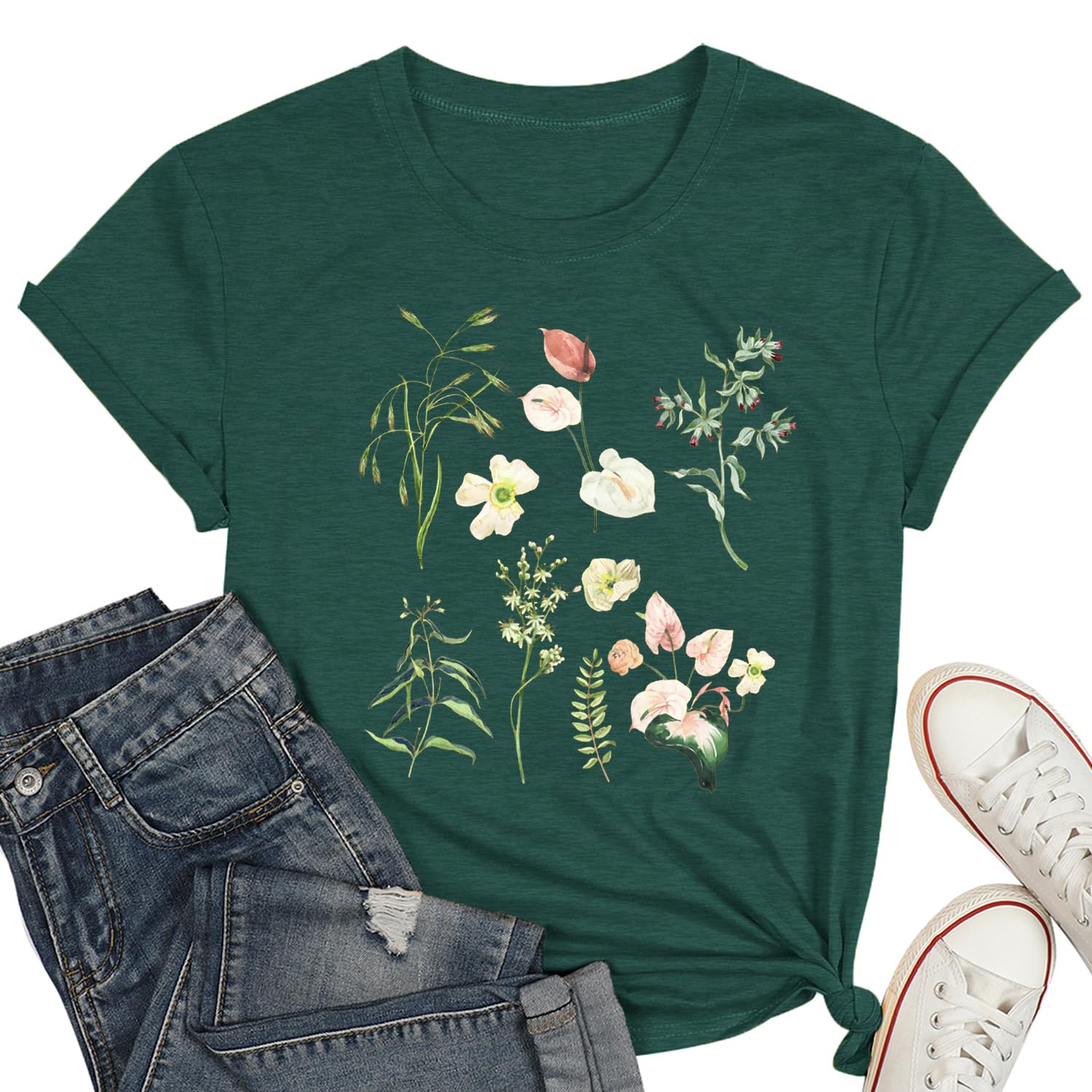 Cat Shirts for Women Flower Shirts Womens Dandelion T-Shirt Cute Dandelion Cat Graphic Print TeeTops