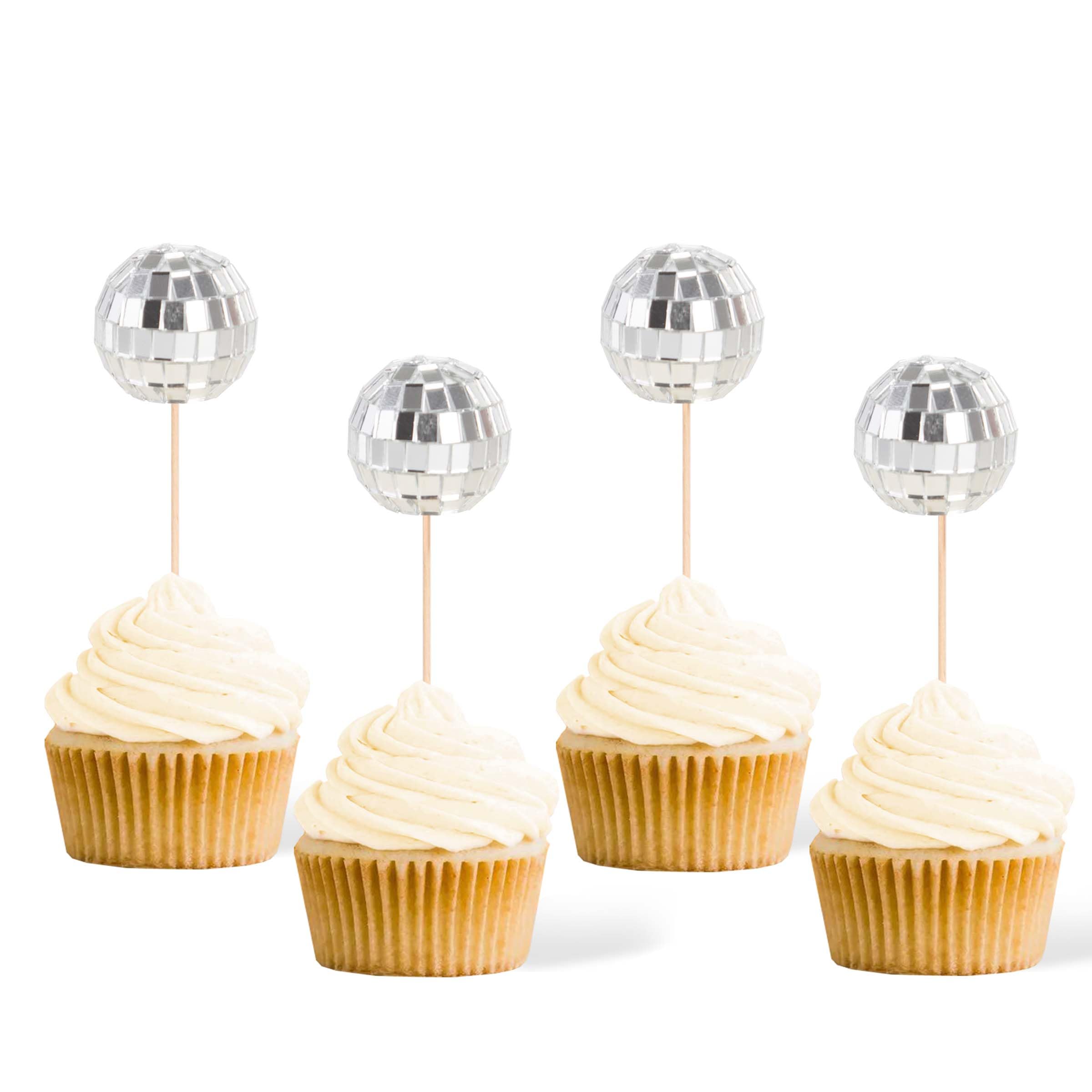 Gexolenu 24 Pcs Disco Ball Cupcake Toppers, NO DIY Silver Disco Ball Cupcake Picks Centerpiece Decor for Disco Theme Party 70's Disco Cake Birthday Party Favors, Class of 2025 Graduation Decorations