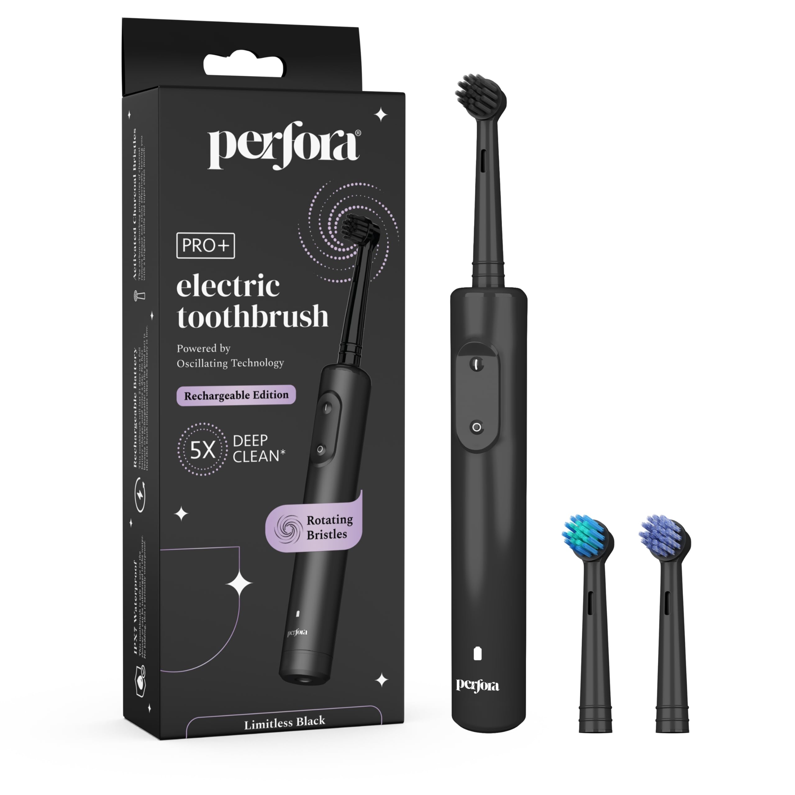 Perfora PRO Oscillating Electric Toothbrush & Brush Head Combo | 2 Years Warranty | Rechargeable Electric Toothbrush For Men, Women & Kids, Tooth brush Set, 8800 RPM, 1 Mode, 2 min Auto Timer (Limitless Black)