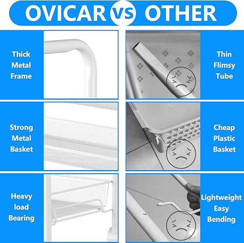 Miniatura 7 de Ovicar Carro rodante de alambre de malla de 4 niveles organizador de almacenamiento de cocina carrito de almacenamiento de cesta de metal completo