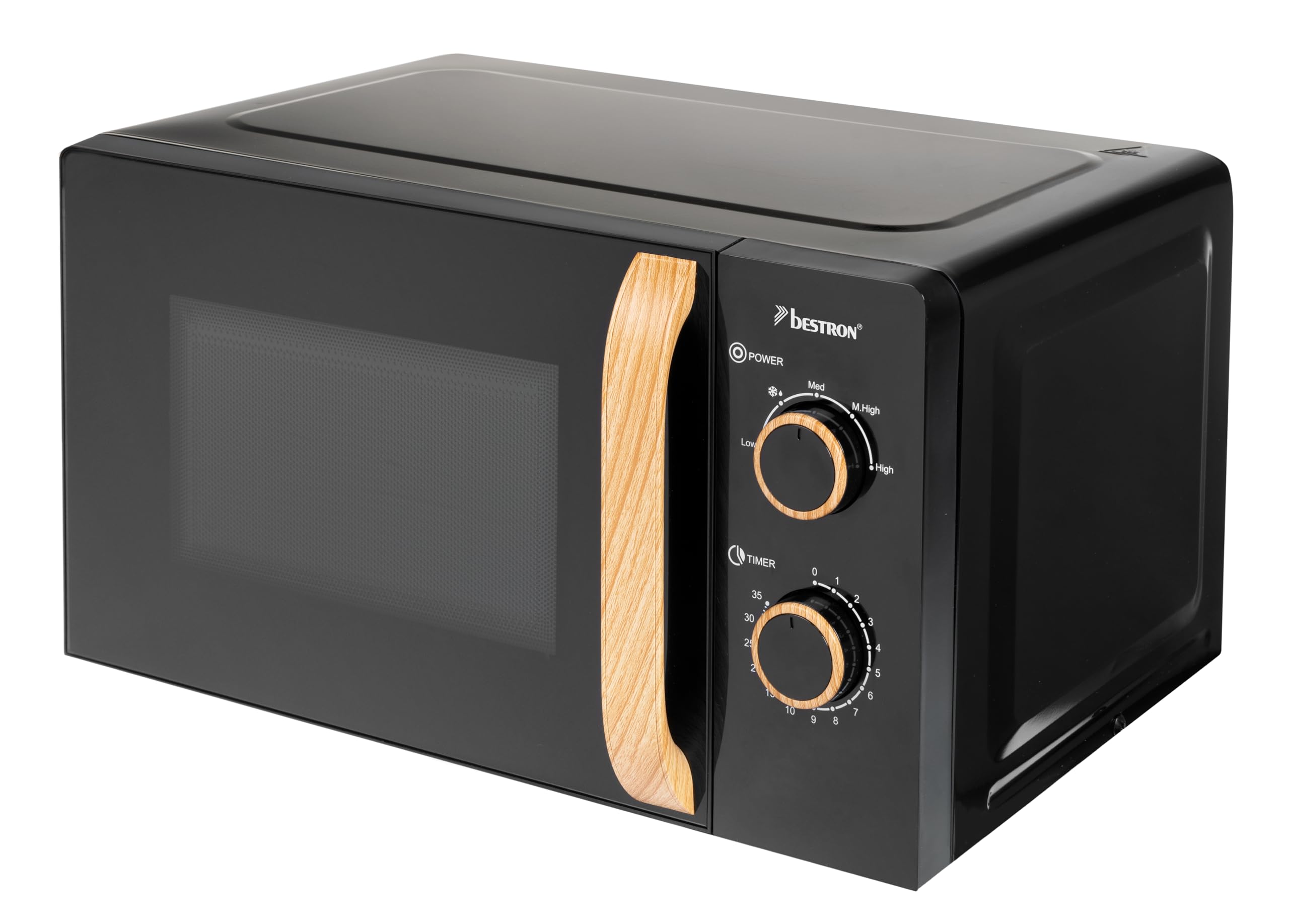 Bestron Four à micro-ondes, 700 W, panneau de commande en deux parties avec 5 niveaux et 35 min. minuterie, réglable en continu, avec plateau tournant de 25,5 cm pour toutes les tailles courantes