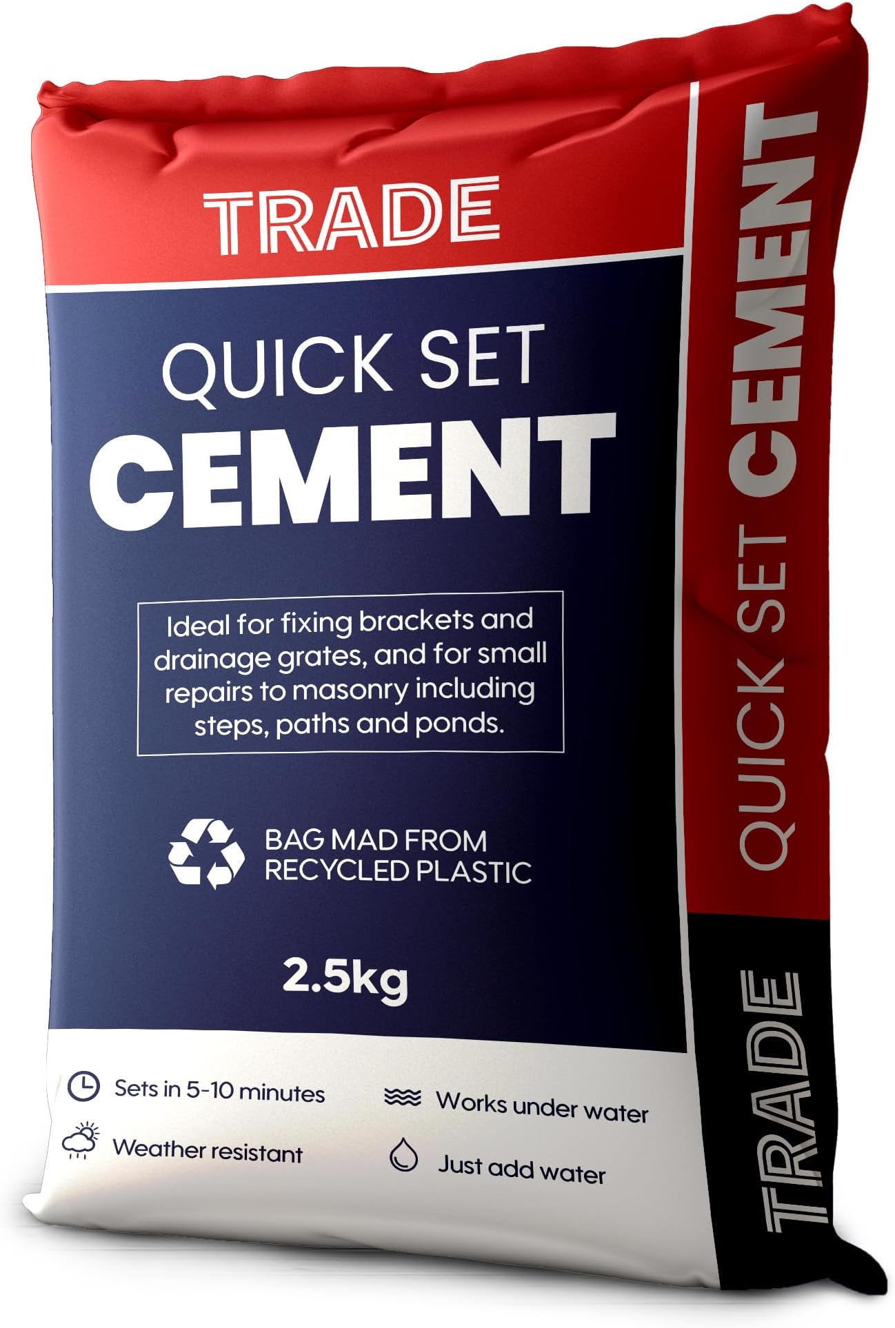 Trade Quick Set Cement-Ready Mixed Cement For Small Masonry Repairs-Ideal For Repairing Steps, Paths, & Fixing Brackets & Drainage Grates-Waterproof-2.5 Kg