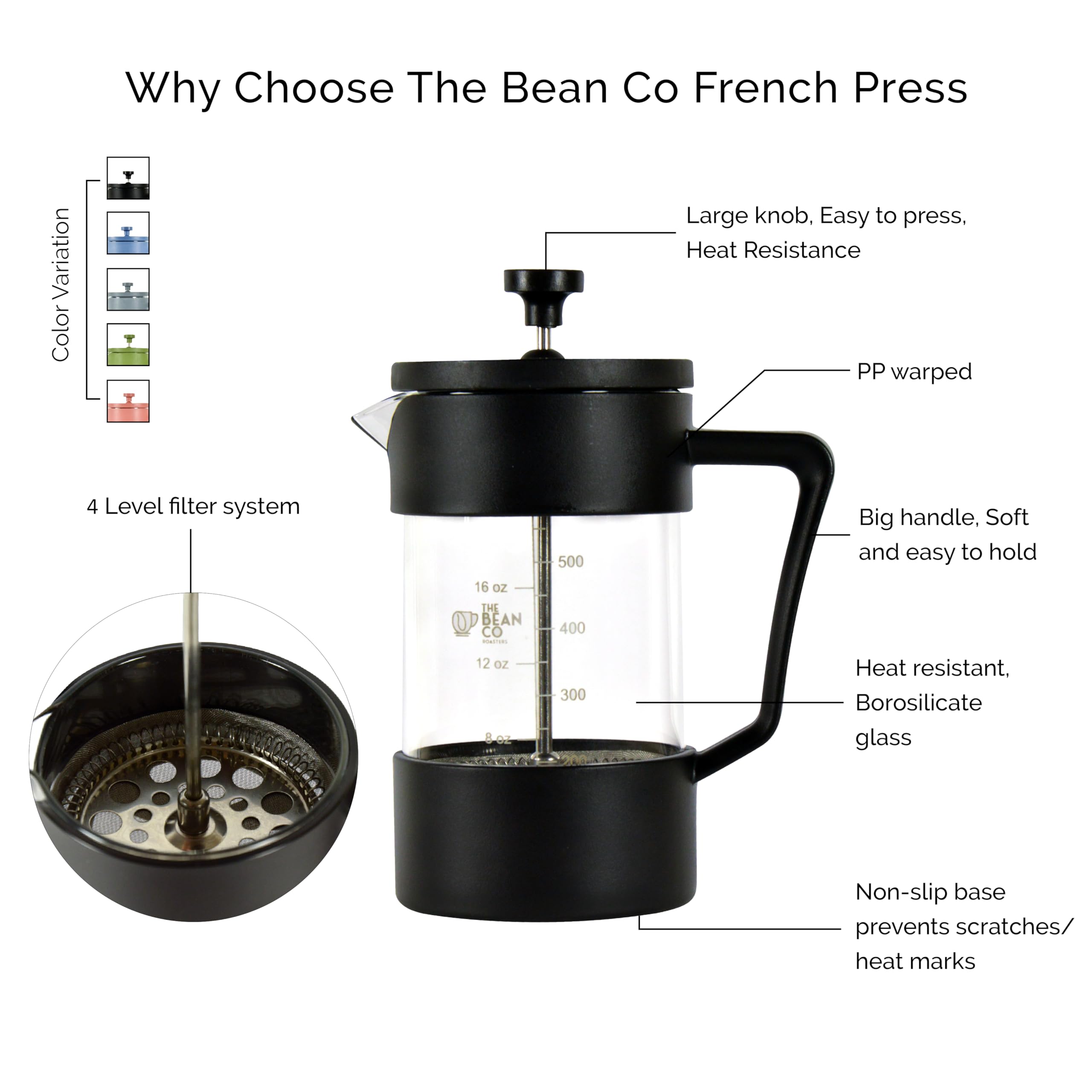 The Bean Co. French Press - Rich Coffee Flavor -6