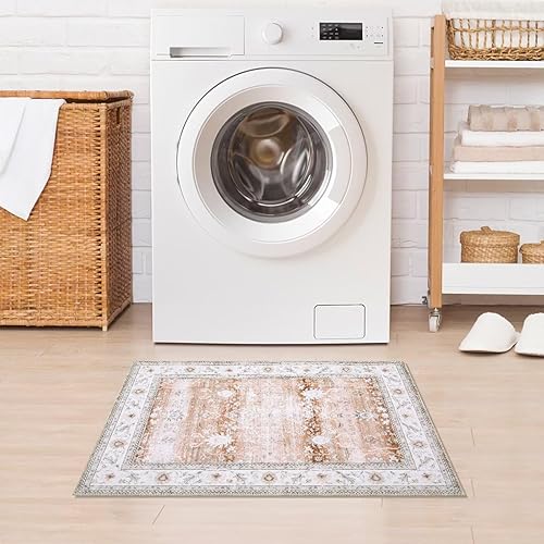 Miniatura 3 de COZYLOOM Tapete vintage floral de 2 x 3 pulgadas, tapete oriental envejecido, para entrada, pasillo, cubierta de suelo para puerta delantera, tapete