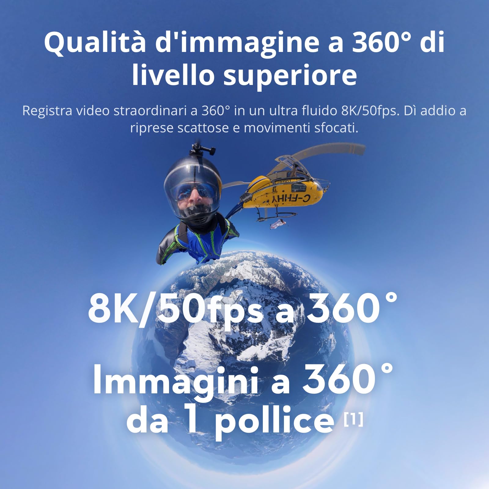 DJI Osmo 360 Combo Essenziale, fotocamera 360 con immagini a 360° da 1 pollice, video a 360° nativi in 8K, kit con manico telescopico invisibile da 1,2 m, durata della batteria estesa con 2 batterie