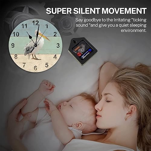 Miniatura 5 de Reloj de pared redondo de madera de estilo chic con números arábigos de pelícano retro, funciona con pilas, reloj de pared silencioso sin tictac