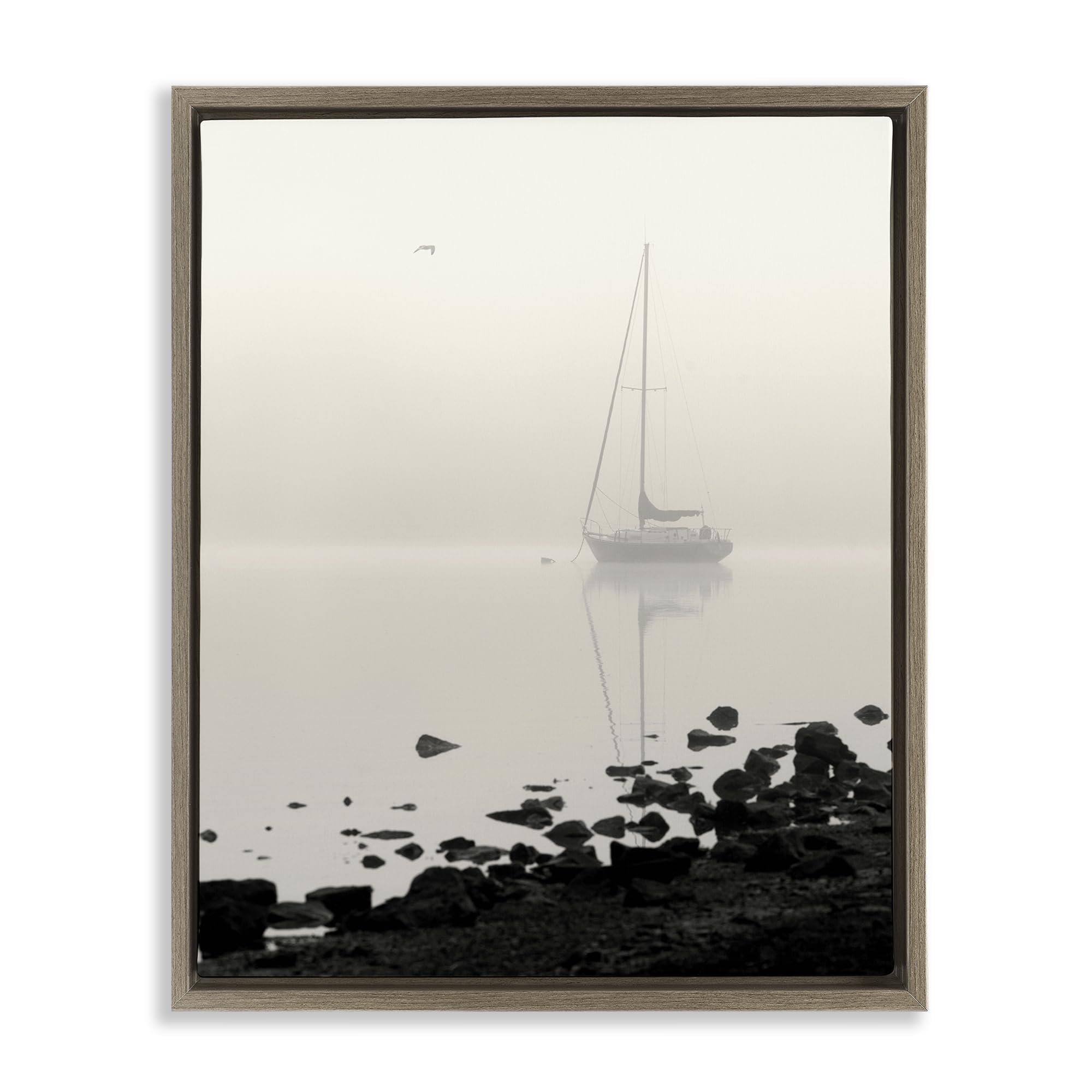 Stupell Industries Montalcino Elm (Textured) 'Moored In Fog'| Floating Frame Canvas Art