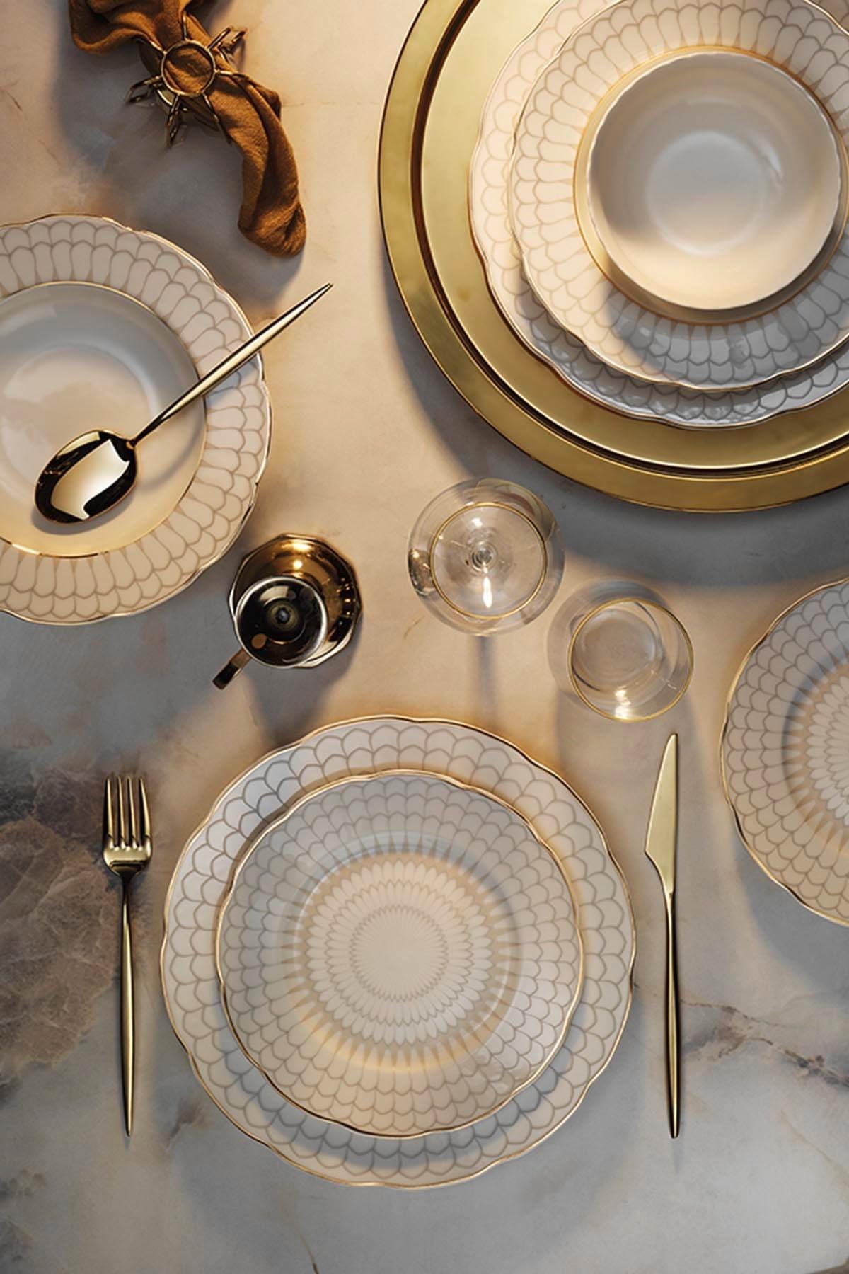 Elegant 24-Piece Dinner Set, 100% Porcelain | Includes 6 Service Plates (27 cm), Deep Plates (21 cm), Dessert Plates (21 cm), & Bowls (15 cm) | Perfect for Stylish Dining!