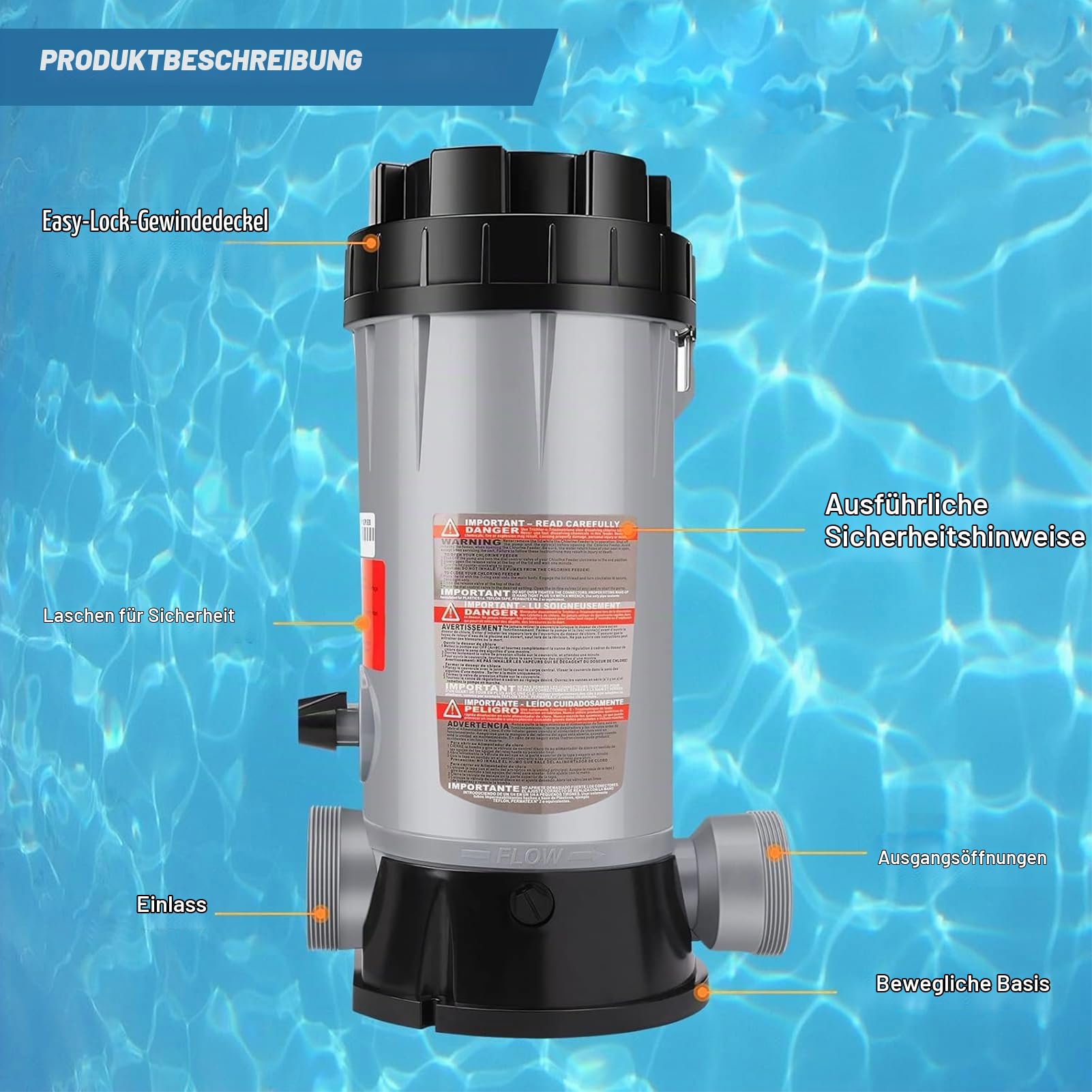CL-200 Chlorspender Chlorinator mit automatischer Dosierung, Desinfektionsgerät für Pool Schwimmbäder, Spa-Pooldesinfektion für klareres Wasser