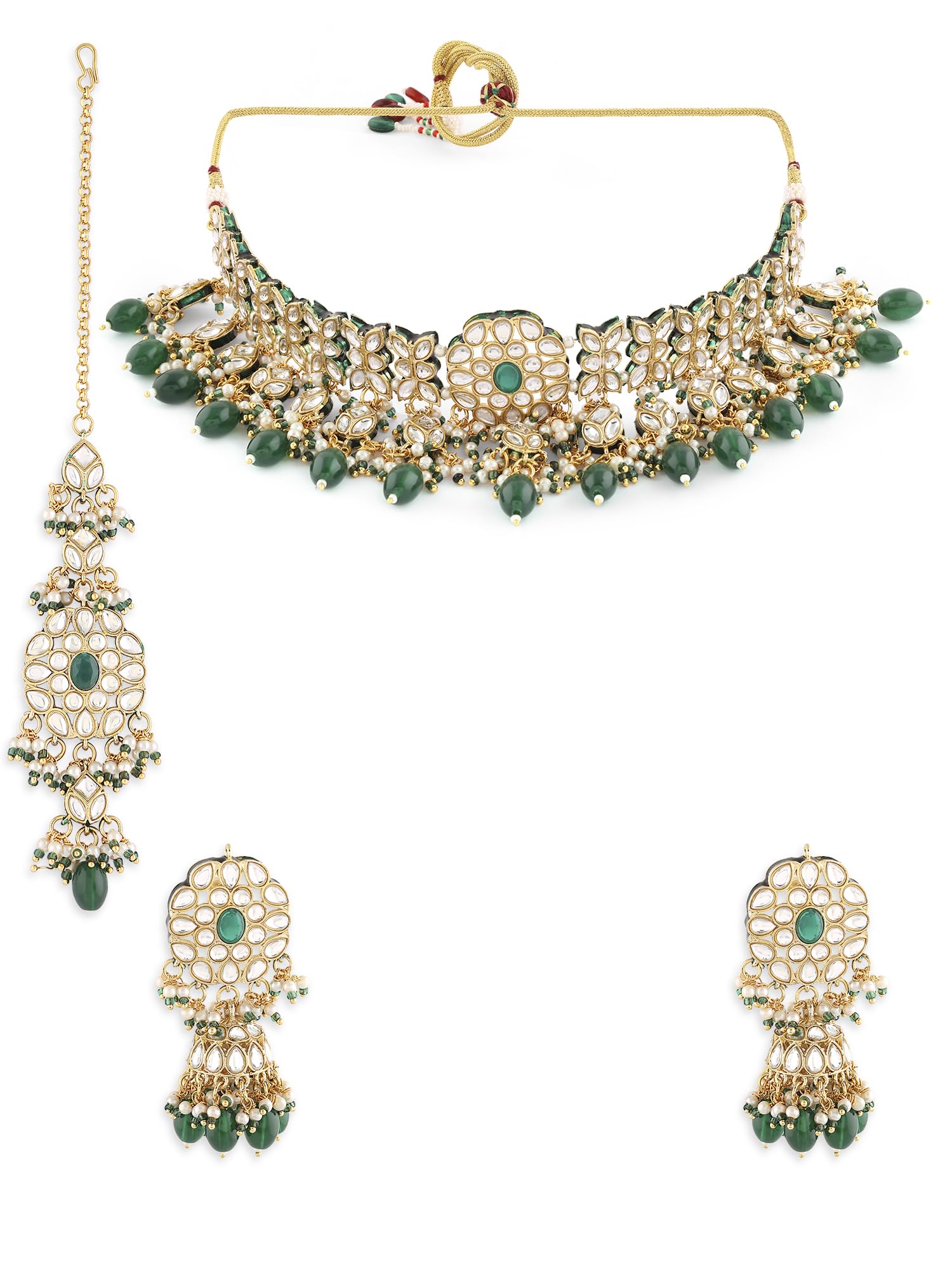 ZAVERI PEARLS Green Kundan Artificial Stones & Beads Choker Necklace Earring & Maangtikka Set For Women-ZPFK16937 (B0CN198L4K) Amazon Price History, Amazon Price Tracker