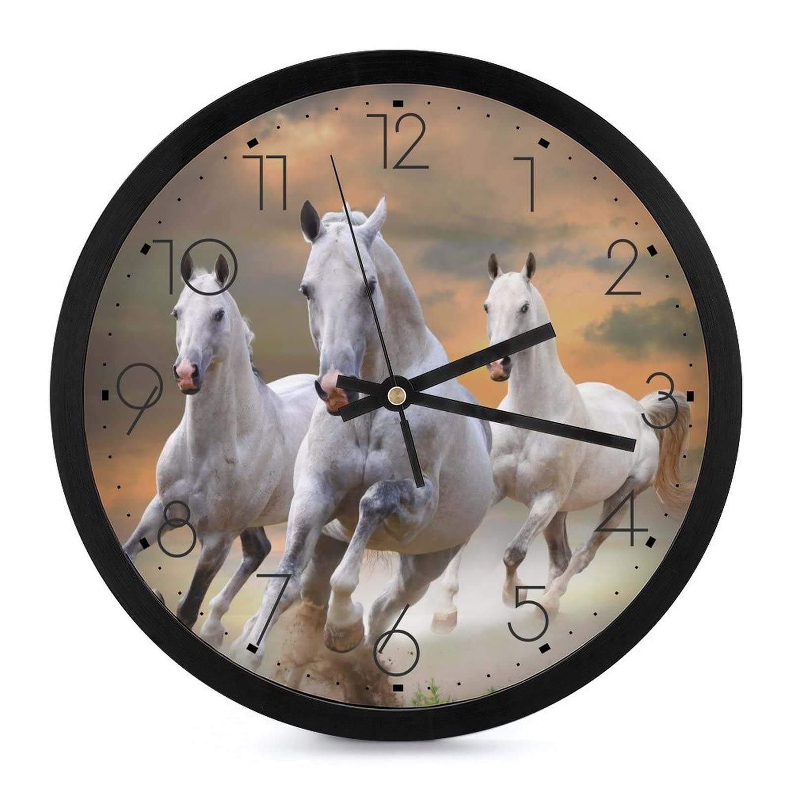 Pendule murale silencieuse cheval de course 25cm sans tic-tac