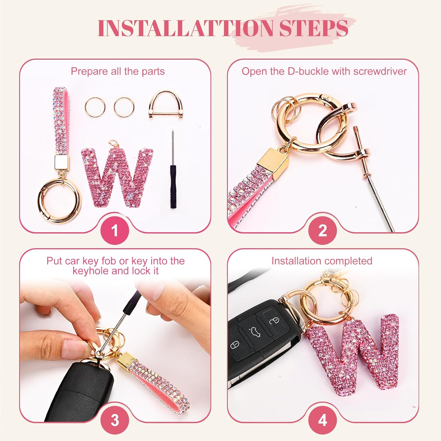 Initial Car Keychains for Women Girls,Bling Cute A-Z Key Chains for Handbags,Personalized Gift - Image 6