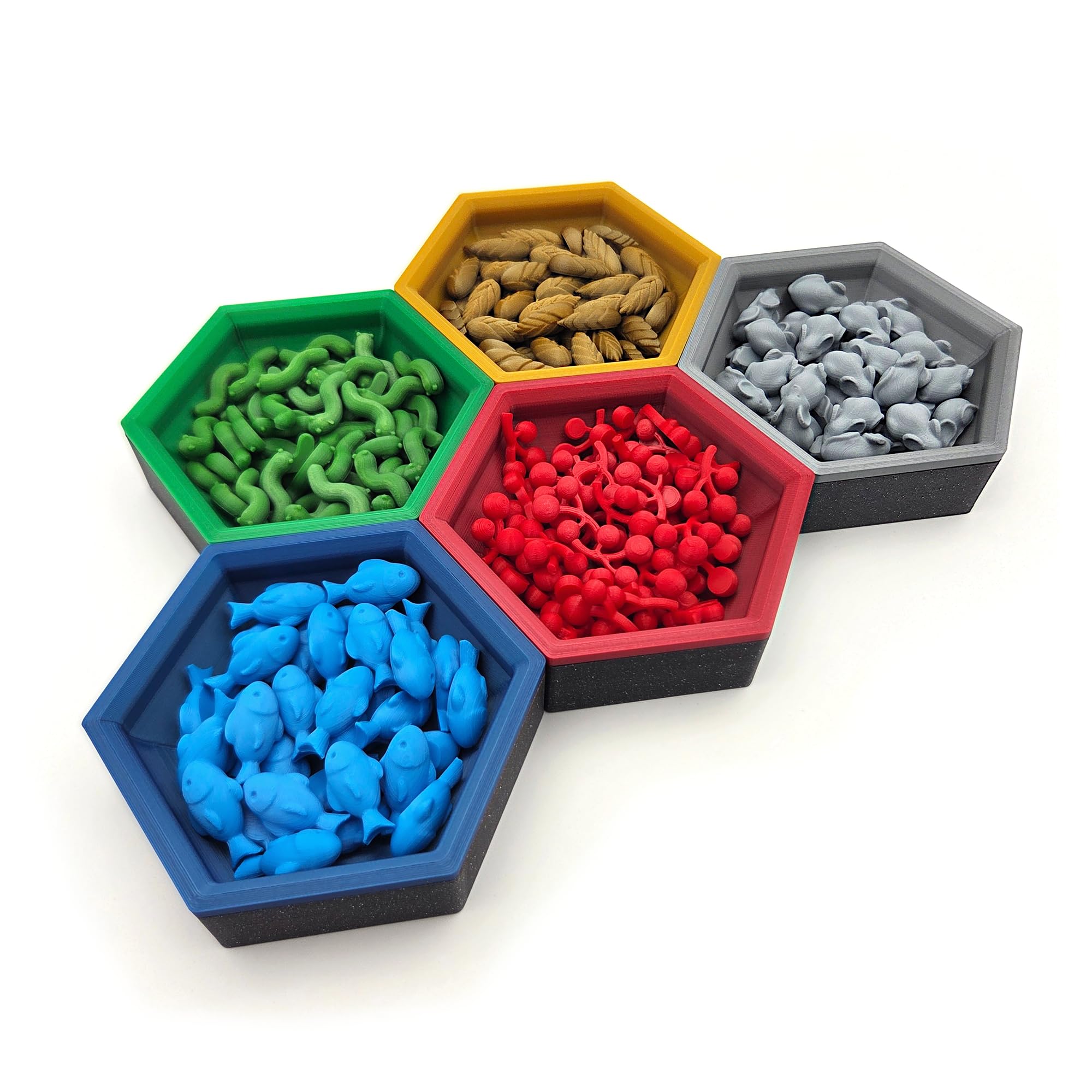 Cuencos Magnéticos Hexagonales – Organizadores Modulares Personalizables para Juegos de Mesa (Set de 4 Piezas - Acabado Silk)
