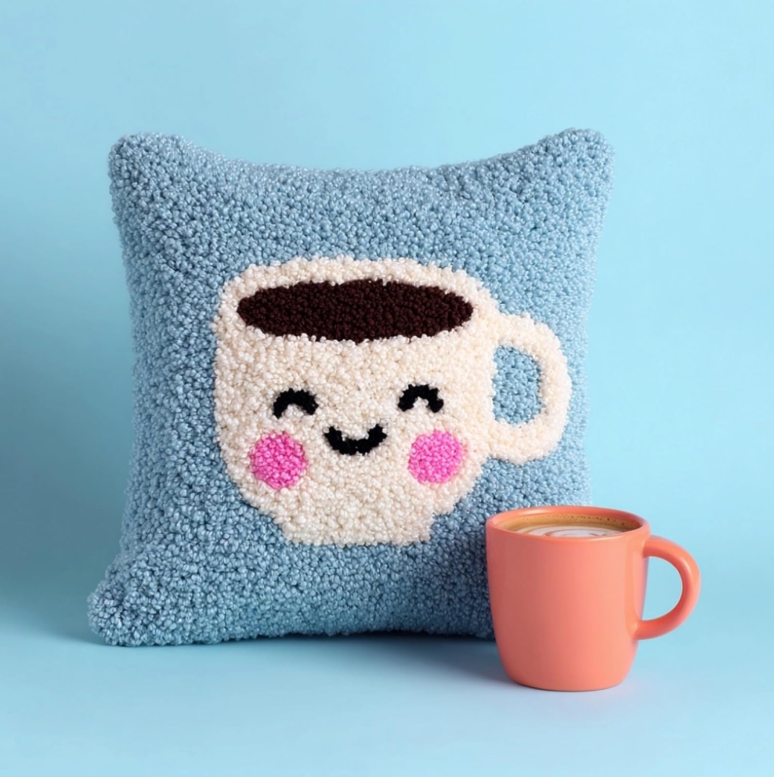 Wallustrioaw Smiling Teacup 43X43cm Latch Hook Pillow Cover Kit,