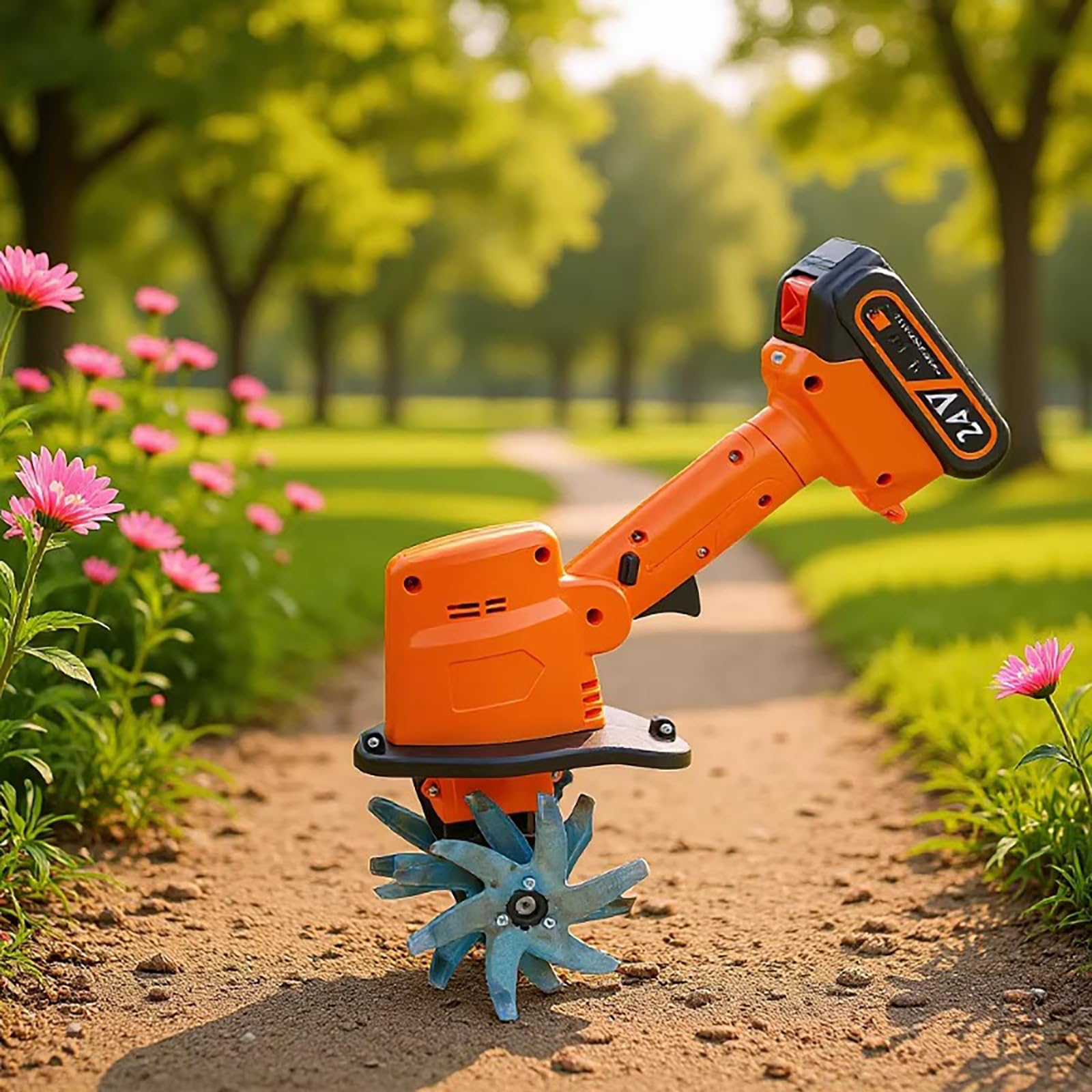 Cultivateur de sol électrique de jardin, motobineuse mini sans fil, 360 tr/min, largeur de labour : 10 cm ; profondeur de labour : 10 cm, double interrupteur de sé Mini tiller + 1 battery + 1 charger