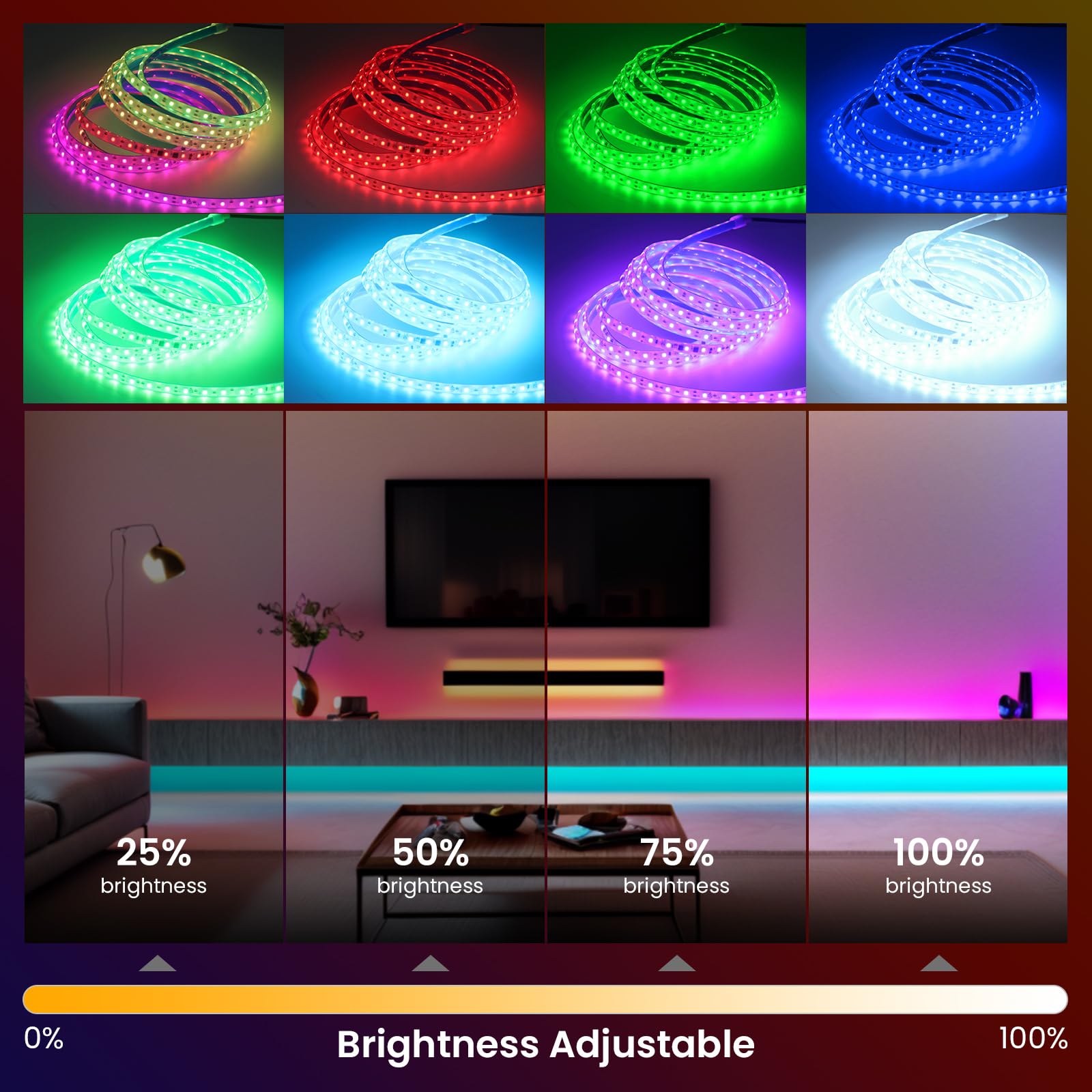 220V Striscia LED RGBIC cangiante con musica Bluetooth [10M], flessibile e impermeabile IP65, SMD3535, 60 LEDs/m striscia LED in silicone CRI85+, decorazione per casa e negozio