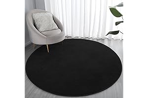 Black Round Circle Rug, 4ft Super Soft Plush Comfort Black Rug for...