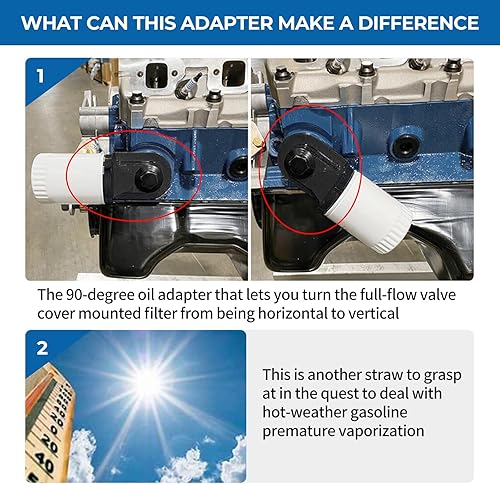 Miniatura 6 de Adaptador de filtro de aceite Billet de 90 grados para Ford Mustang 1965-1995 5.0L 302 V8, Mustang 2011-2021 y Focus RS 2016-2018, negro