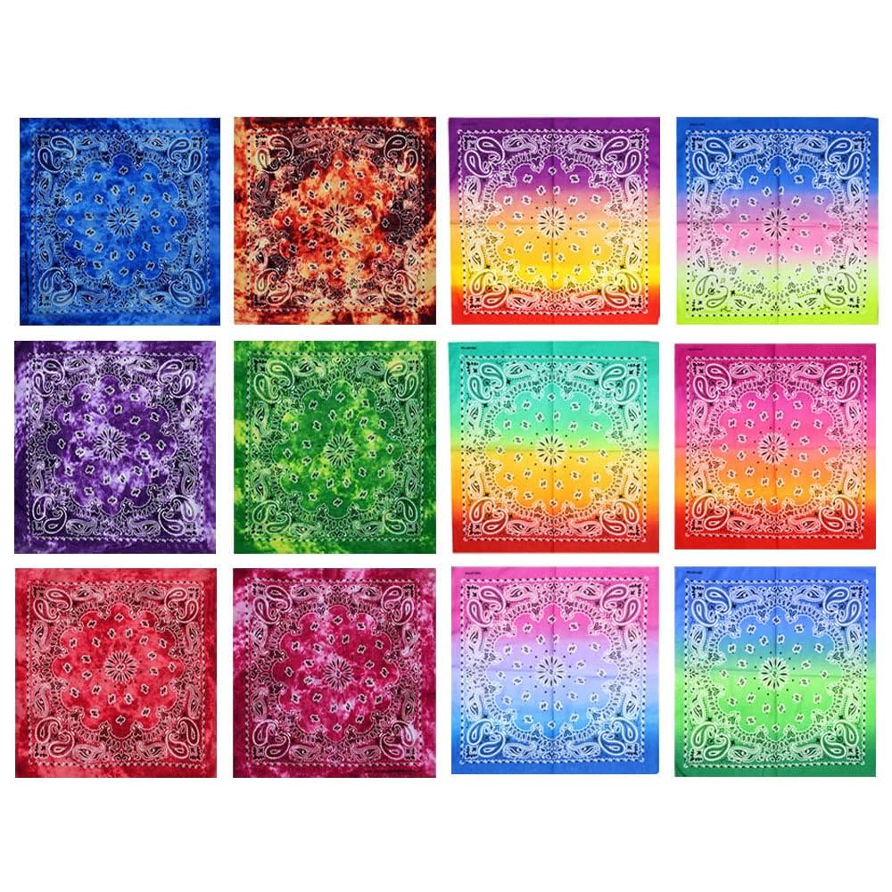 KASTWAVE12 Pieces Bandanas – Cotton Tie Dye Paisley Printed Handkerchiefs, Headbands for Men and Women
