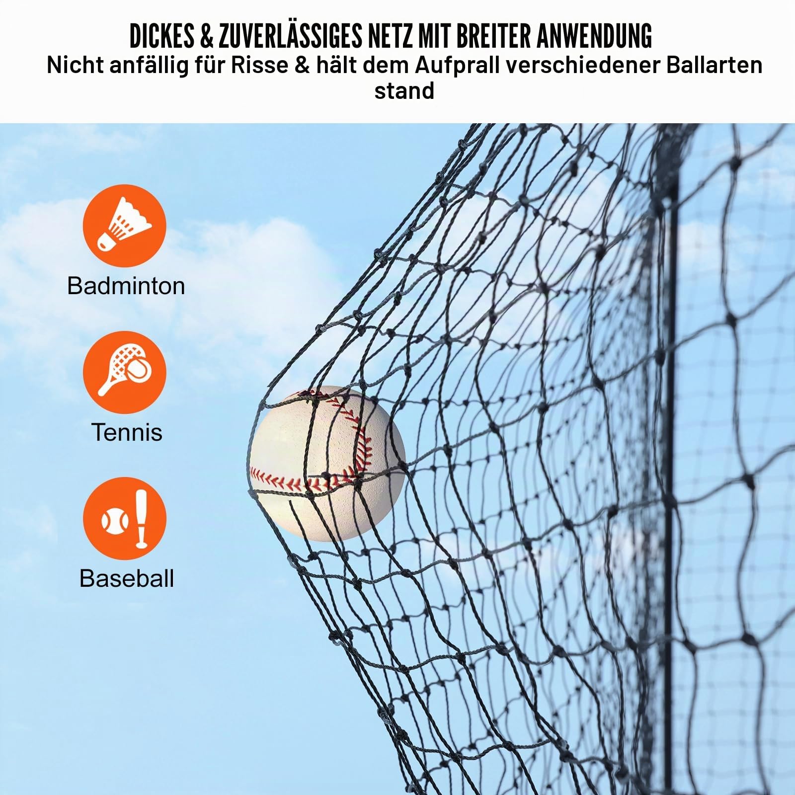 VEVOR Baseball-Schlagkäfig-Netz für Zuhause oder Hinterhof 35 Fuß, Baseballkäfig zum Schlagen und Aufstellen, Baseballnetz, Schlagkäfig, für Kinder oder Erwachsene Schwarz (nur Netz)