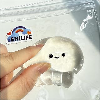 Tabussy 水母,可爱挤压PVC玩具,缓解压力OPP包装礼品|令人不安&放松的挤压玩具 | 成人的完美桌面配件(透明水母)