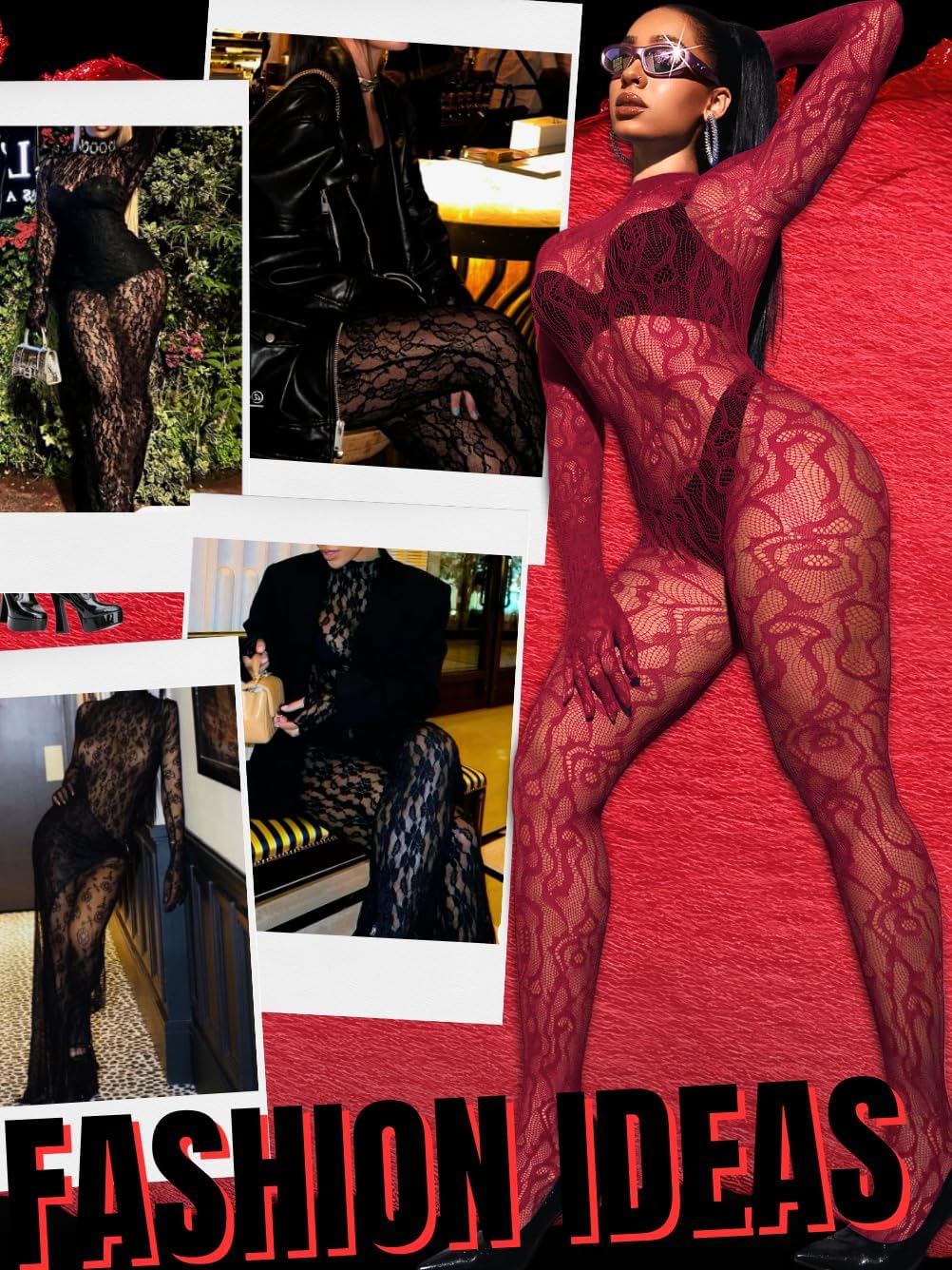 Women Sexy Fishnet Full Bodysuit, Mesh Lace Poster Jumpsuit Glow Party Rave Outfits, Body Stockings Halloween Costume - Image 3