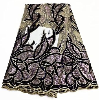 100% Polyester Fabric Wedding Gold Embroidery Sequins Tulle Lace ML82N404 Light Purple