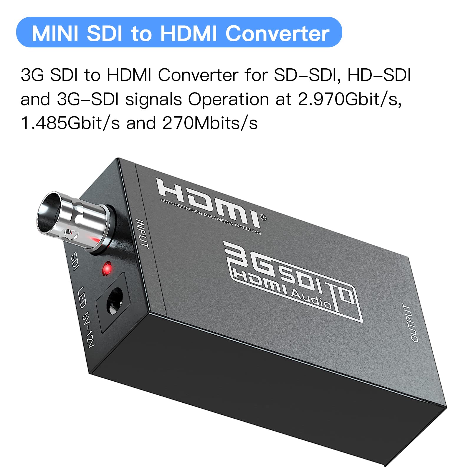 Convertitore da SDI a HDMI, 1080p HD-SDI/3G-SDI/SD-SDI a HDMI Video Audio Converter, adattatore BNC a HDMI per proiettore SDI