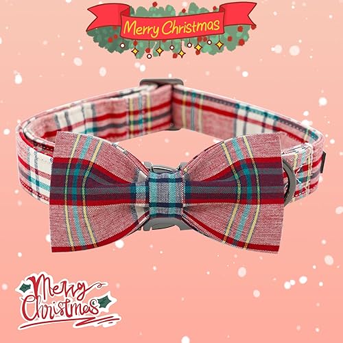 Miniatura 3 de Elegant little tail Collar de perro de Navidad, collar de perro de Navidad a cuadros rojos, collar para mascotas, collar de lazo para mascotas,