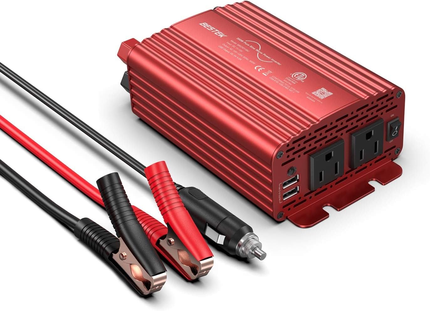 BESTEK 300W Pure Sine Wave Power Inverter with included cables and accessories