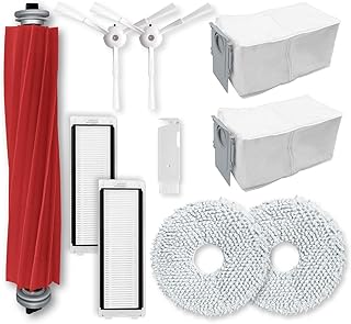 Replacement Parts Compatible with Roborock Q Revo, Roborock P10 Robot Vacuum Cleaner Accessories, 1 Main Brush, 2 Side Brushes, 2 Hepa Filters, 2 Mop Pads, 2 Dust Bags