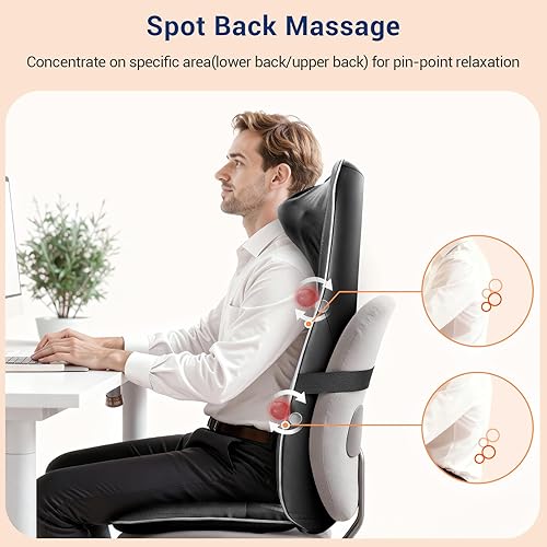 Miniatura 6 de Mynt Shiatsu Masajeador de cuello y espalda con calor, masajeador de espalda completa 3D para aliviar el dolor de tejido profundo, masajeador de