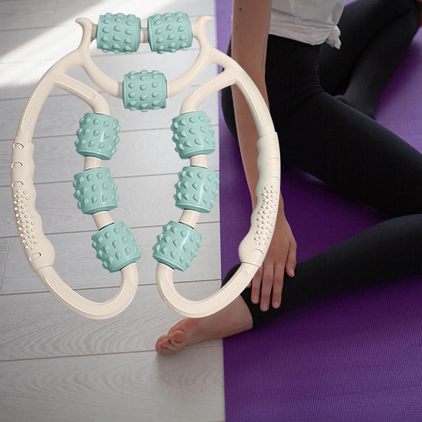perfk Rullo Muscolare per Gambe, Muscolare Rullo 3D, Rulli Massaggianti per Muscoli 9 Ruote Massaggiatore Anticellulite per Collo Spalla, Ruotare Di 360 Gradi Senza Intoppi, Verde
