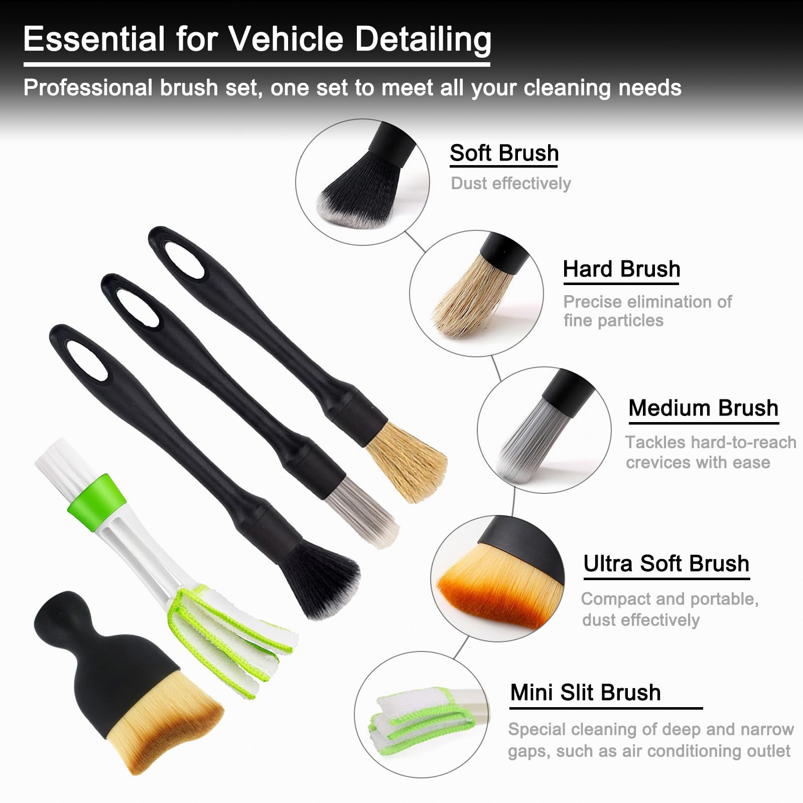7PCS Car Detailing Brush Set,Various Hardness Options for Brushes, Natural Cleaning Gel Included, Complete Auto Interior and Exterior Detailing Kit for Wheels, Air Vents, and Leather Seats — view 2