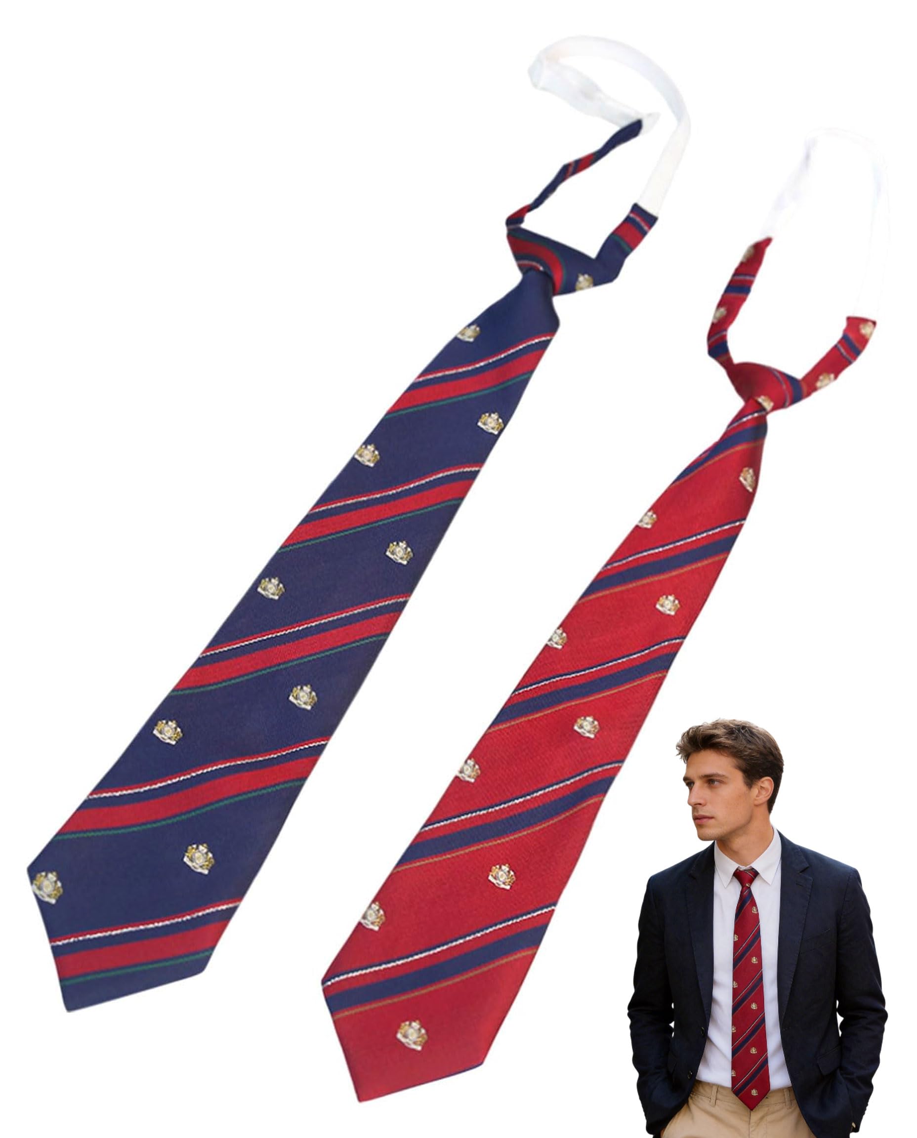 2 Corbata, Patrulla Clásica, Corbata Niño, Accesorios De Ropa, Adecuados Para Ceremonias, Actuaciones, Bodas (Rojo + Azul)