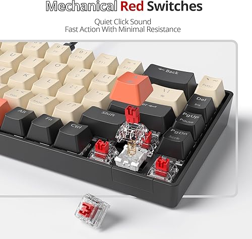 Miniatura 2 de Teclado para juegos 60% con cable, teclado mecánico portátil de 68 teclas, mini teclado compacto con interruptor rojo retroiluminado RGB, teclas PBT