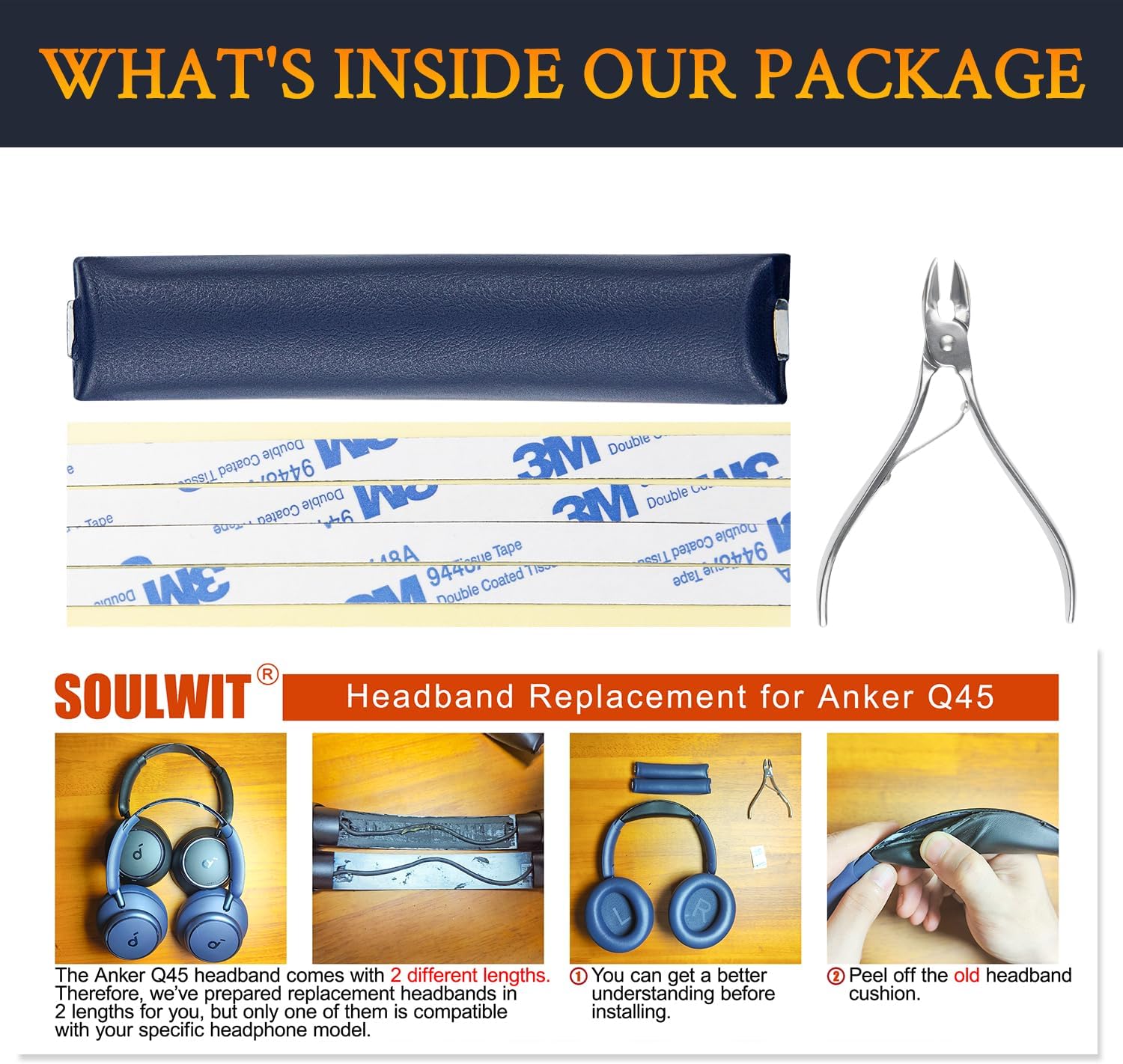 SOULWIT Headband for Anker Soundcore Space Q45 Headphones, Replacement Headstrap Pad Repair Part - Blue image 4
