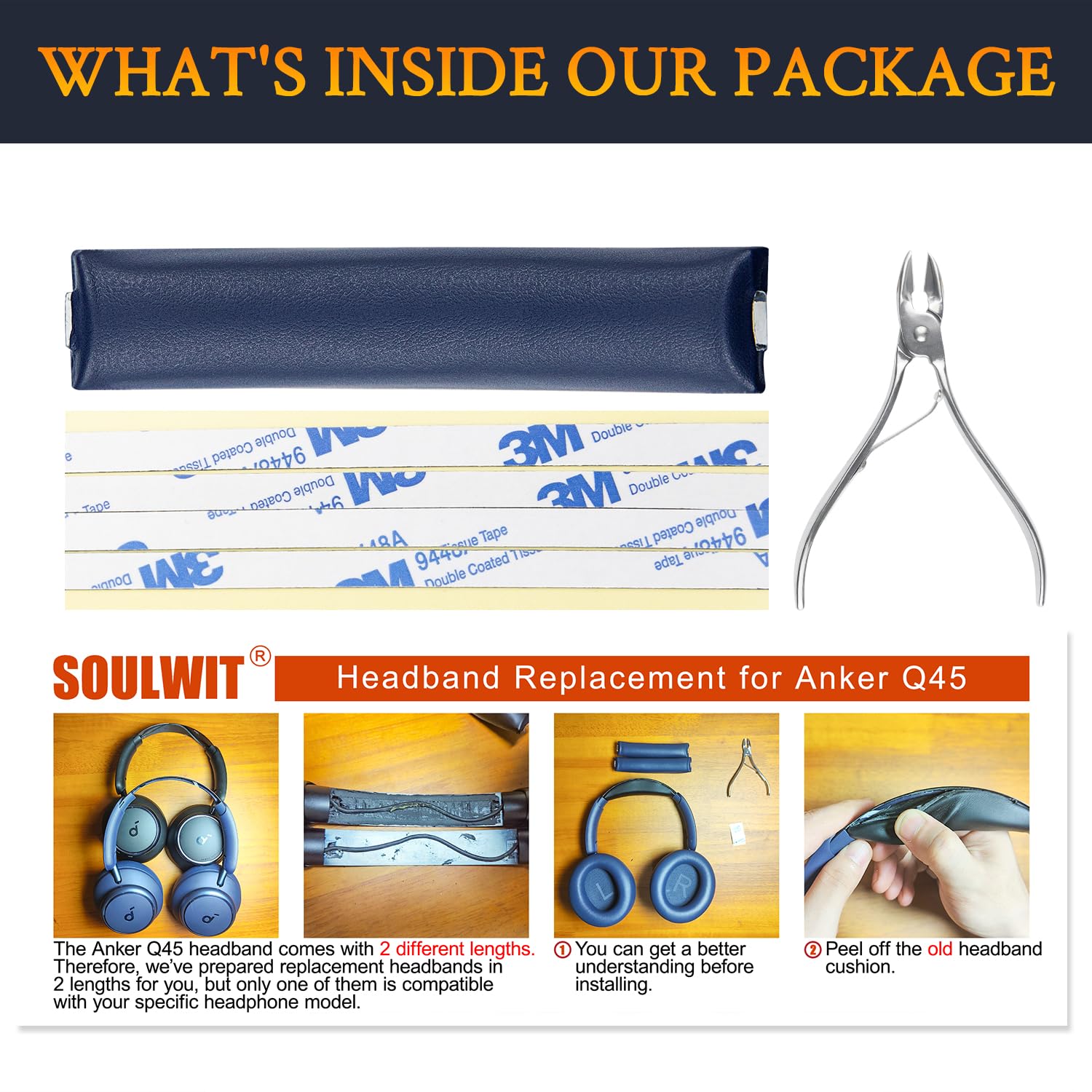 SOULWIT Housse de Bandeau pour Anker Soundcore Space Q45 Casque, Pièce de Rechange Headband pour Réparation