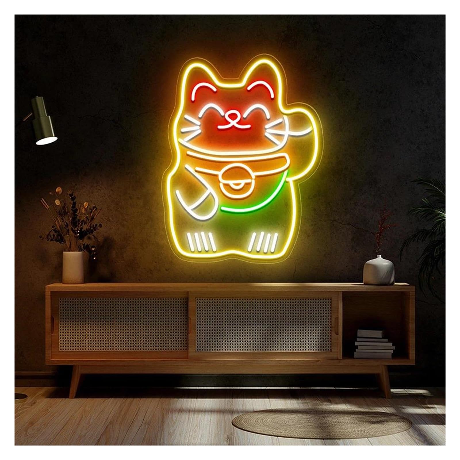 LEMST Signs Lamp Lucky Cat Neon Signs Japanese Restaurant Business Neon Lights USB Powered Adjustable Brightness Fortune Cat Neon Signs(40cmx56cm)