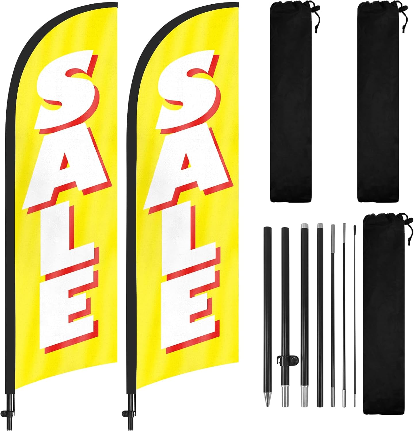 Sale Feather Flags, Sale Advertising Feather Banner with Flag Poles and Ground Stake, 8Ft Swooper Feather Flag for Sale Business 2Pack(Yellow)