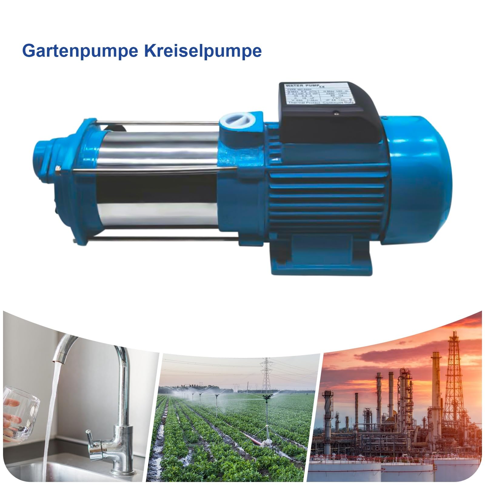 Potente pompa centrifuga da 2500 W per irrigazione da giardino con interruttore di pressione - 4000 L/H, 110 m, acciaio inossidabile