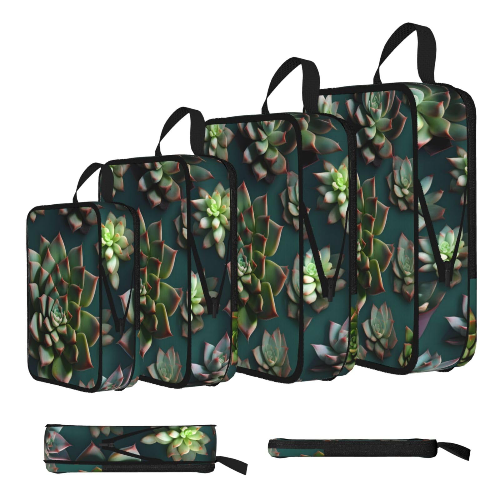Sxzvvbn Black Many Succulents Compression Packing Cubes 4 Piece Set