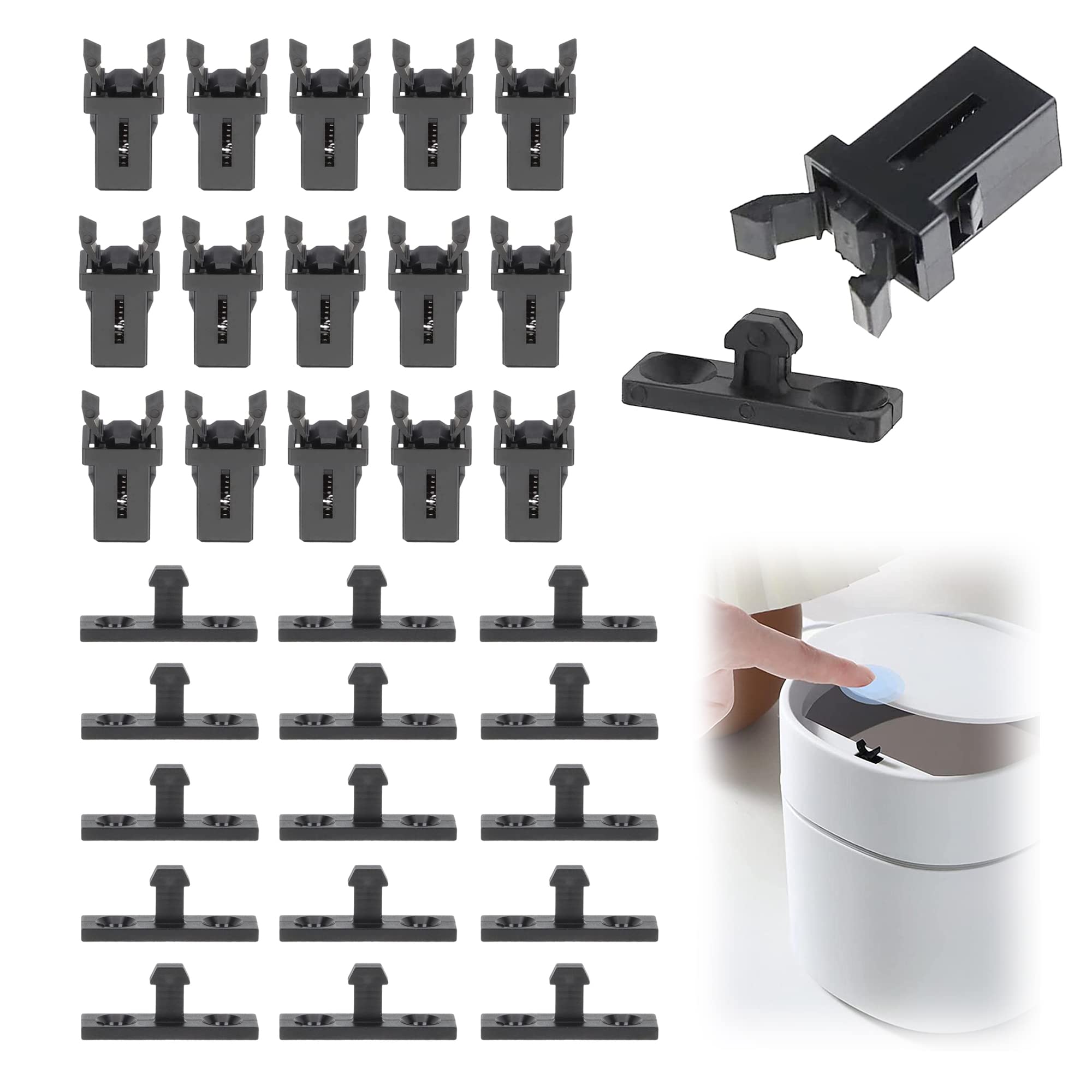 OHYER 15 Pairs of Rubbish Bins Can Buckle Plastic Touch Latch Spring Catch Screws Push Catch Door Lock with Touch Release Compatible with Rubbish Bin 3 to 50 Litres (Black)