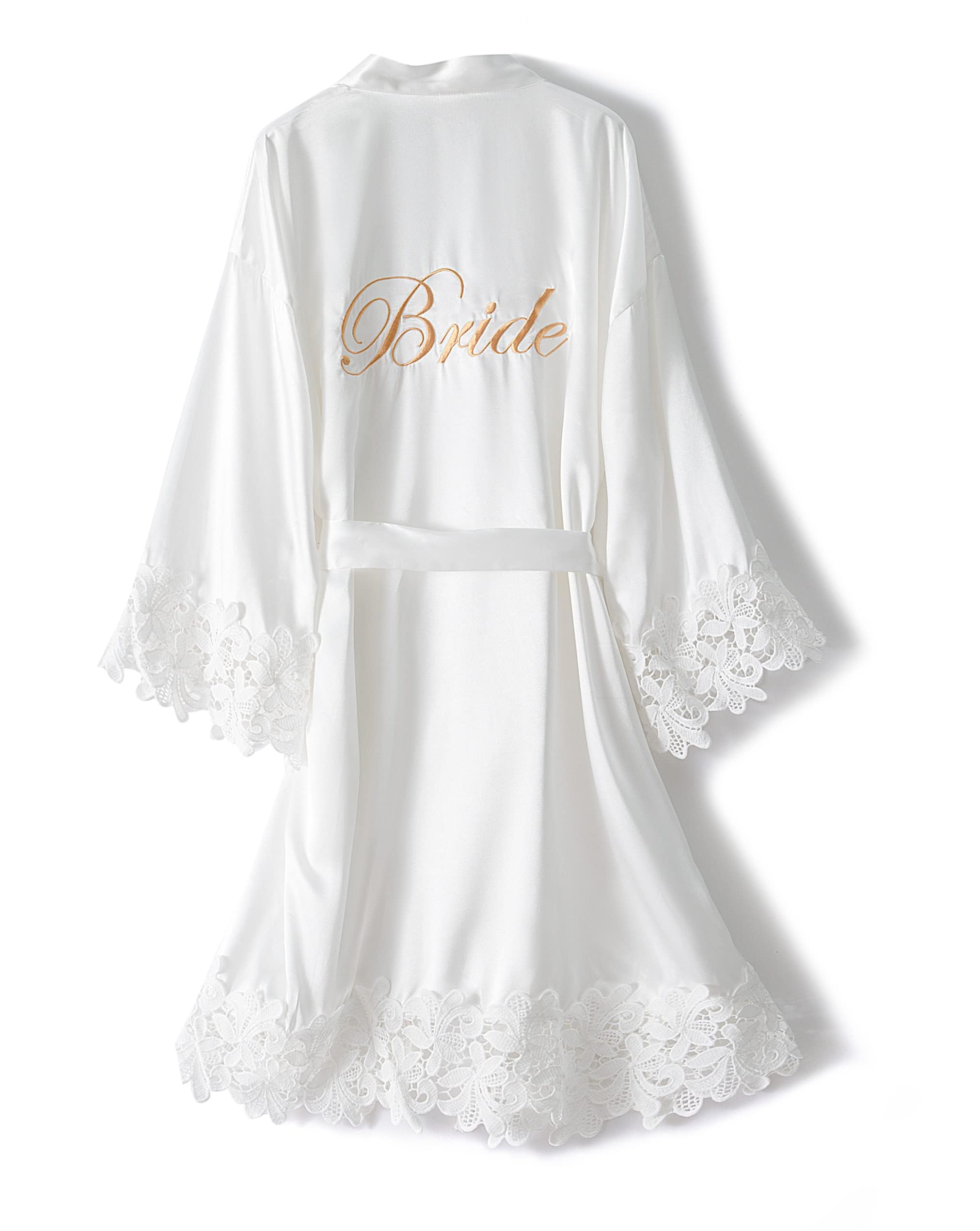 Vestaglia Sposa Bianca, Vestaglia da Sposa in Bianco, Scollo V Kimono Donna in Raso Accappatoio, Kimono in Raso da Donna con Cintura, Sexy Bride Pigiama