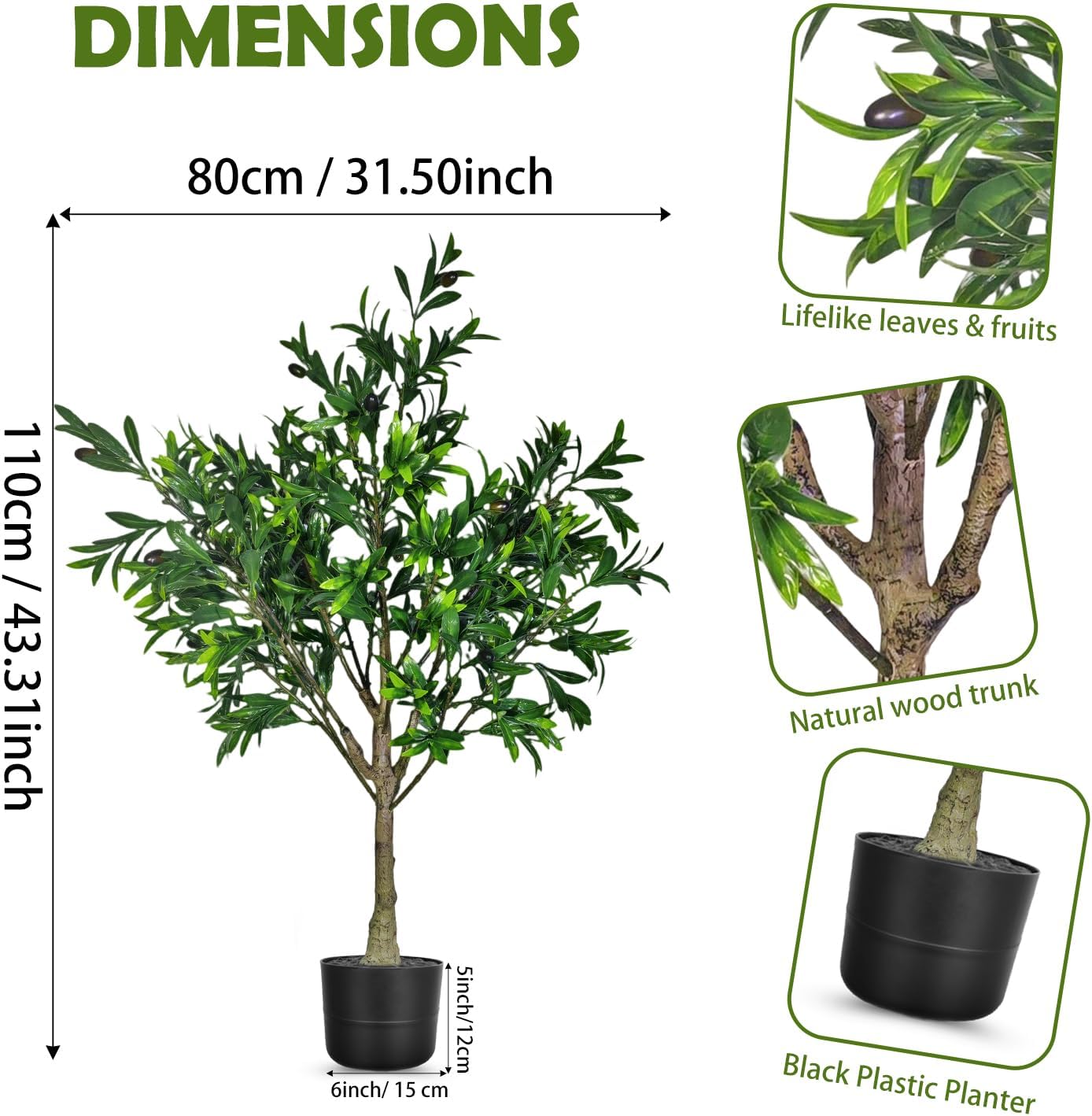 3.6FT Artificial Olive Tree with Pot Indoor Outdoor, Faux Olive Trees with Planter and Fruits, Realistic Plastic Leaves, UV Resistant & Waterproof Fake Plants for Home Office Patio Spring Decor