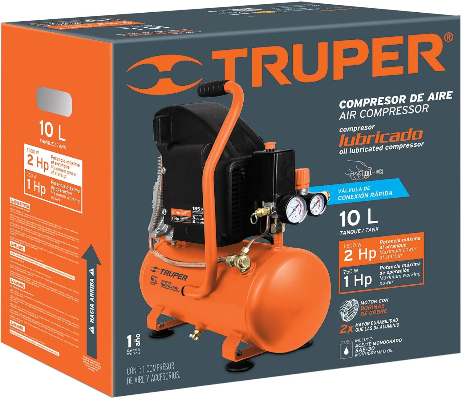 TRUPER COMP-10L 2.6-Gal Oil-Lubricated Air Compressor. 120-Volt POWER TOOL. 1 Pack