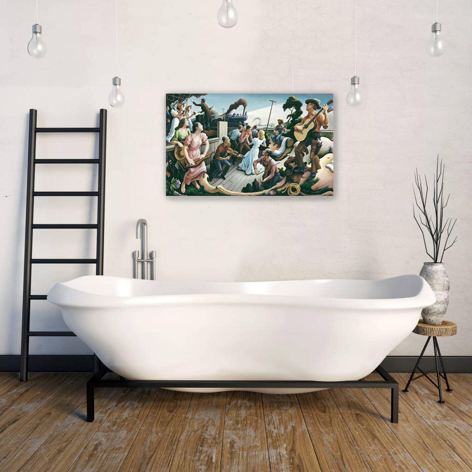 Quadro Stampa su Tela-Thomas Hart Benton-Famosa Dipinto ad olio su tela-'‏Le fonti della musica country'-Riproduzione Quadri su tela-Poster e Stampe Decorative 90x155cm(35x61in)Senza cornice